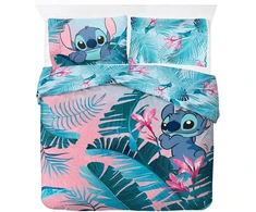 Jay Franco Disney Lilo and Stitch Floral patalynės komplektas dviem asmenims - vaikiškas patalynės komplektas su 50 x 70 cm pagalvės užvalkalu, skalbiamas skalbimo mašinoje medvilninis patalynės komplektas