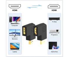 J&amp;d 2 vnt. plokščias Hdmi adapteris, 90 laipsnių kairės ir dešinės pusės kampu paauksuotas vyriškas į moterišką vertikalus plokščias Hdmi adapteris
