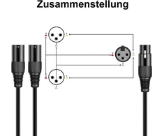 J&amp;d Xlr Splitter Kabelis, 0.48m, 1x Xlr F - 2x Xlr M