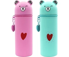 Jeondfg Kawaii minkštas silikoninis penalas ir rašiklių laikiklis 2 viename mielas pieštukų dėklas animacinis pieštukų laikiklis penalas ir rašiklių laikiklis, rožinis, kawaii