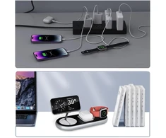 Jeswo magnetinis belaidis įkroviklis, 3 viename belaidis įkroviklis su 18w adapteriu, įkrovimo stotelė mobiliesiems telefonams/išmaniesiems laikrodžiams/ausinėms, palaikantiems belaidį įkrovimą