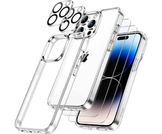Jetech 5-in-1 dėklas, skirtas iphone 14 pro max 6.7 colių, 2 ekrano apsaugos ir 2 kameros apsaugos, niekada negelstantis, viso ekrano grūdinto stiklo plėvelė, ekrano apsaugos kamera, smūgiams atsparus mobiliojo telefono dėklas