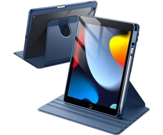 Jetech dėklas, skirtas Ipad 9/8/7 (10.2 colių, 2021/2020/2019 modelis, 9-oji/8-oji/7-oji karta) su pieštuko laikikliu, 360 laipsnių besisukantis apsauginis dėklas-stovas, permatoma nugara (tamsiai mėlyna)