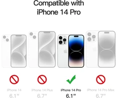 Jetech dėklas, skirtas iphone 14 pro 6.1 colio, niekada negelstantis telefono dėklas, atsparus smūgiams, apsauginis dėklas, atsparus įbrėžimams, skaidrus galinis dangtelis (skaidrus)