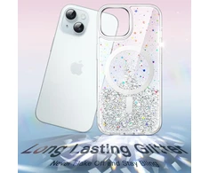 Jetech Glitter dėklas, skirtas iphone 15 6.1 colio, suderinamas su magsafe, skaidrus mielas blizgučiai moterims ir mergaitėms, blizgus smūgiams atsparus magnetinis telefono dėklas (skaidrus)