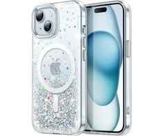 Jetech Glitter dėklas, skirtas iphone 15 6.1 colio, suderinamas su magsafe, skaidrus mielas blizgučiai moterims ir mergaitėms, blizgus smūgiams atsparus magnetinis telefono dėklas (skaidrus)