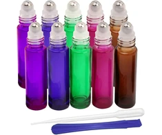Jhd 10 ml stikliniai roller buteliukai, daugkartiniai eterinių aliejų aromaterapijos kvapų buteliukai su butelių atidarytuvu ir pipete, idealūs namams ir kelionėms (5 spalvos)