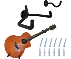Jilskl gitaros pakabos kabliukas, gitaros laikiklis sienai pasviręs, gitaros stovo sieninis laikiklis, su tvirtinimo varžtais, tinkamas akustinei gitarai, klasikinei gitarai, elektrinei gitarai, elektriniam bosui