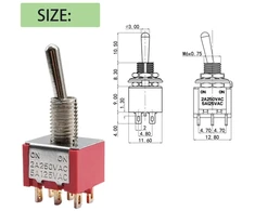 Jmelehw 10 x miniatiūrinis sukamasis jungiklis Dpdt 6 kontaktų 2 padėčių Ac 125v 5a su raudonu dangteliu