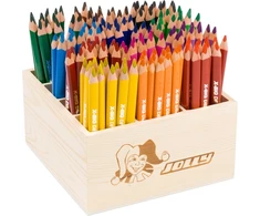 Jolly Classpack Wood X-big Delta spalvoti pieštukai, pagrindinės spalvos, medinė dėžutė su 144 spalvotais pieštukais, 12 pagrindinių spalvų, atsparūs lūžiams ir netoksiški, itin storas švinas, ergonomiška trikampė forma, idealūs mokyklai ir