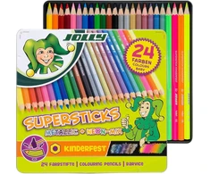 Jolly Supersticks Metallic spalvoti pieštukai, 24 vnt. metalinėje dėžutėje