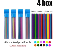 Jompens 4 dėžučių 2.0mm spalvoti mechaniniai pieštukų šerdelės papildymai studentams, menui, piešimui, dizainui, automatiniai pieštukų šerdelės, skirtos biuro mokyklinėms prekėms