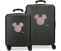 Kelioninis Joumma Bags Mickey Studs kabinos dydžio vaikiškas lagaminas, abs, tvirta lengva medžiaga, dvigubi daugiakrypčiai sukamieji ratukai, šoninė kombinuota spyna, juodas, lagaminų rinkinys