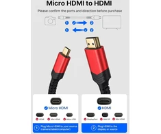 Jsaux 4k micro hdmi į hdmi kabelis 3m, micro hdmi į standartinį hdmi kabelį pintas palaiko 4k 60hz hdr 3d arc 18gbps suderinamas su sony a6000 a6300 kamera ir daugiau (raudonas)