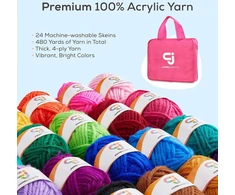 Jumblcrafts nėrimo rinkinys pradedantiesiems: aukščiausios kokybės rinkinį sudaro 24 akrilo siūlų kamuoliukai, 9 nėrimo vąšeliai, 6 audimo adatos ir dar daugiau – nėrimo rinkinys pradedantiesiems ir ekspertams