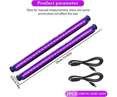 Juoda šviesa Uv 5 W, 2 vnt. Usb juodos šviesos lempų rinkinys, nešiojama juoda šviesa Led, 48 Led juodos šviesos juosta, juodos šviesos Led juosta diskotekai, Helovino dekoracija, vakarėlio reikmenys, scenos apšvietimas