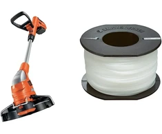 Juodas+decker akumuliatorinis vejos kraštu pjaustytuvas (18 V 2,0 Ah Li-ion, pjovimo plotis 23 cm, antra rankena) Glc1823l20 ir atsarginis refleksinis valas (vejos kraštu pjaustytuvui, 50 m ilgio, 1,5 mm skersmens) A6171