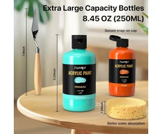 Jusart akrilinių dažų rinkinys, su 24 akrilinėmis spalvomis (po 250 ml), dideli buteliukai, netoksiški akriliniai dažai, atsparūs vandeniui ir šviesai, skirti menininkams, medžiui, audiniui, drobei, odai ir akmeniui
