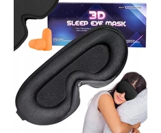 Just-deal 3d miego kaukė reguliuojama juoda + ausų kištukai