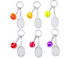 Jzk 6 x mini metalinis teniso raketės raktų pakabukas su teniso kamuoliuku, wimbeldono teniso tema, dovana teniso gerbėjui, teniso vakarėlio dovanėlės, dekoracijos, sporto žaidimai