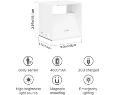 K-bright sieninis šviestuvas su baterijomis ir judesio jutikliu, led sieninis šviestuvas su baterijomis, valdomas jungikliu, 5 W, įkraunamas per usb, magnetinis koridoriaus šviestuvas miegamajam, svetainei, laiptams (baltas)