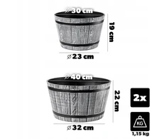 Kadax gėlių vazonas, apvalus dubuo, 2 vnt. rinkinys 30+40 cm pilkas