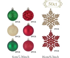 Kaheign 30 x kalėdiniai burbulai, 6 cm dideli nedūžtantys kalėdiniai burbulai kabinimui su 2 x 16 cm snaigių ornamentais kalėdinei eglutei, kalėdinio vakarėlio dekoracija