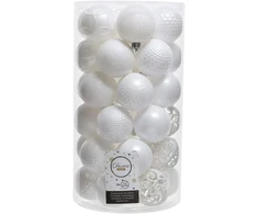 Kalėdinės dekoracijos, plastikiniai burbulai 6 cm x 37 vnt. rinkinys su ornamentais
