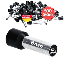 Kalitec Ae1508sw Izoliuotos vielos galinės įvorės 1.5 mm² 8 mm ilgio juodos spalvos I Pagaminta Vokietijoje I Pramoninė kokybė, 500 vnt.