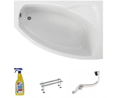 Kampinė akrilinė vonia Polimat Frida 140x80 dešininė, sifonas-automatas chromas
