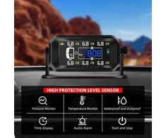 Kaolali tpms padangų slėgio stebėjimo sistema, saulės energija įkraunama padangų slėgio stebėjimo sistema, realaus laiko slėgio ir temperatūros stebėjimas, laiko rodymas, su 6 išoriniais padangų slėgio jutikliais