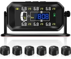 Kaolali tpms padangų slėgio stebėjimo sistema, saulės energija įkraunama padangų slėgio stebėjimo sistema, realaus laiko slėgio ir temperatūros stebėjimas, laiko rodymas, su 6 išoriniais padangų slėgio jutikliais