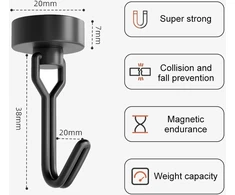 Karells 4 juodų magnetinių kabliukų rinkinys, 5kg magnetiniai kabliukai, juodi, ypač stiprūs, 16 mm pasukami neodimio magnetiniai kabliukai, skirti geležinėms durims, šaldytuvams, virtuvei, drabužių kabyklai, biurui, magnetinis kabliukas
