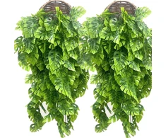 Karlor Monstera dirbtinis augalas pakabinimui, 2 vnt., 74 cm, dirbtinis augalas, pakabinami dirbtiniai augalai pakabinimui, Monstera, smulkūs lapai, pakabinami augalai vidaus, lauko dekoravimui