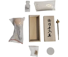 Katana priežiūros ir valymo rinkinys medinėje dėžutėje - įskaitant Choji Abura, Uchiko, Bamboo Mekugi, Mekugi Nuki, Nuguigami - tradicinis samurajų kardo valymas ir priežiūra