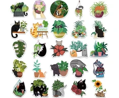 Katės ir augalų lipdukai nešiojamam kompiuteriui (50 vnt.), dovana vaikams, paaugliams, suaugusiems, berniukams, vandeniui atsparūs katės ir augalų lipdukai vandens buteliams, viniliniai lipdukai scrapbooking'ui, riedlentei, automobiliui