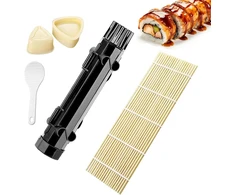 Katmerio 5 dalių sušių gaminimo rinkinys, sušių volelis su 2 bambukiniais kilimėliais, onigiri gaminimo įrankis, forma, lengvai naudojamas sušių rinkinys vakarėliams, iškyloms, kelionėms