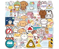 Kawaii gyvūnų lipdukai, mieli vandeniui atsparūs vinilo lipdukai nešiojamam kompiuteriui, vandens buteliui, riedlentei, automobiliui, motociklui, dviračiui, gitarai, ps4 bagažui, lagaminui, iškarpų albumui, telefono planšetei [50 vnt. pakuotė]