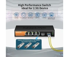 Keeplink 6 prievadų 2.5g nevaldomas komutatorius, 4 x 2.5gbase-t prievadai ir 2 x 10gbase-t sfp lizdai, 60 gbps perjungimo sparta, plug &amp; play/montuojamas ant sienos/metalinė konstrukcija be ventiliatoriaus, suderinamas su 1000 mbps įrenginiais