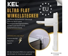 Kel 10 itin plokščių kampinių kištukų be įžeminimo, balti, itin plokščias 2p 230v/6a kištukas prailginimui ir remontui - itin plokščias kampinis kištukas ip20, plokščias kištukas, baltas