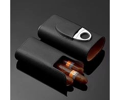 Kelioninis cigarų dėklas - cigarų humidoro priedai su kedro medienos įdėklu - cigarų priedai, įskaitant nerūdijančio plieno cigarų žirklutes - dovanų dėžutė cigarų mėgėjams, juoda