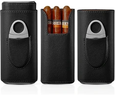 Kelioninis cigarų dėklas - cigarų humidoro priedai su kedro medienos įdėklu - cigarų priedai, įskaitant nerūdijančio plieno cigarų žirklutes - dovanų dėžutė cigarų mėgėjams, juoda