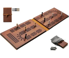 Kelioninis Cribbage stalo žaidimas odinis bambuko medienos kišeninis mažas kortų žaidimo stalas