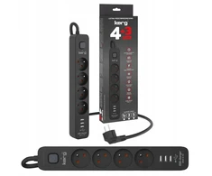 Kerg apsauginė maitinimo juosta su 4 lizdais, 3 m ilgio, 3x Usb