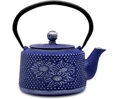Virdulys Ketaus arbatinukas, 850 ml Azijos arbatinukas arbatai su nerūdijančio plieno sieteliu, japoniškas arbatinukas su violetiniu ir sidabriniu gėlių raštu, vintažinis arbatinukas biriai arbatai, namams ir biurui, 30 oz