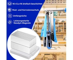 Keukenket 30 x 10 x 2 mm neodimio magnetai, ypač stiprūs, stiprūs magnetai su lipnia nugara, 16 stačiakampių stiprių magnetų rinkinys skirtas lentoms, virtuvėms, biurams
