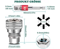 Kewayo reguliuojamas universalus galinis raktas 10-19 mm - Super galinis raktas su 65 mm adapteriu metrinėms 3/8-3/4 colių terkšlinėms veržlėms