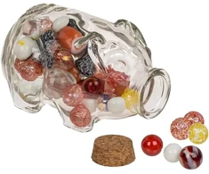 Kiaulės formos stiklainis su dangteliu saldainiams ir smulkiems daiktams - kiaulės dizaino stiklinė ir kamštinė taupyklė 14 x 8 cm skaidri