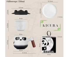 Kicura - Panda 350ml arbatos puodelių rinkinys - 4 dalių keramikinis rinkinys - medinė rankena su sietelio dangteliu ir lėkštute - puodelių rinkinys - arbatos mėgėjams ir dekoravimui - supakuota į dovanų dėžutę - 6 spalvos (mėtų žalia)