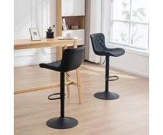 Kidol &amp; Shellder baro kėdės, juodos, 2 vnt., pramoninės virtuvės, besisukančios, reguliuojamo aukščio, su aukšta atlošo dirbtinės odos pagalvėle, greitas surinkimas